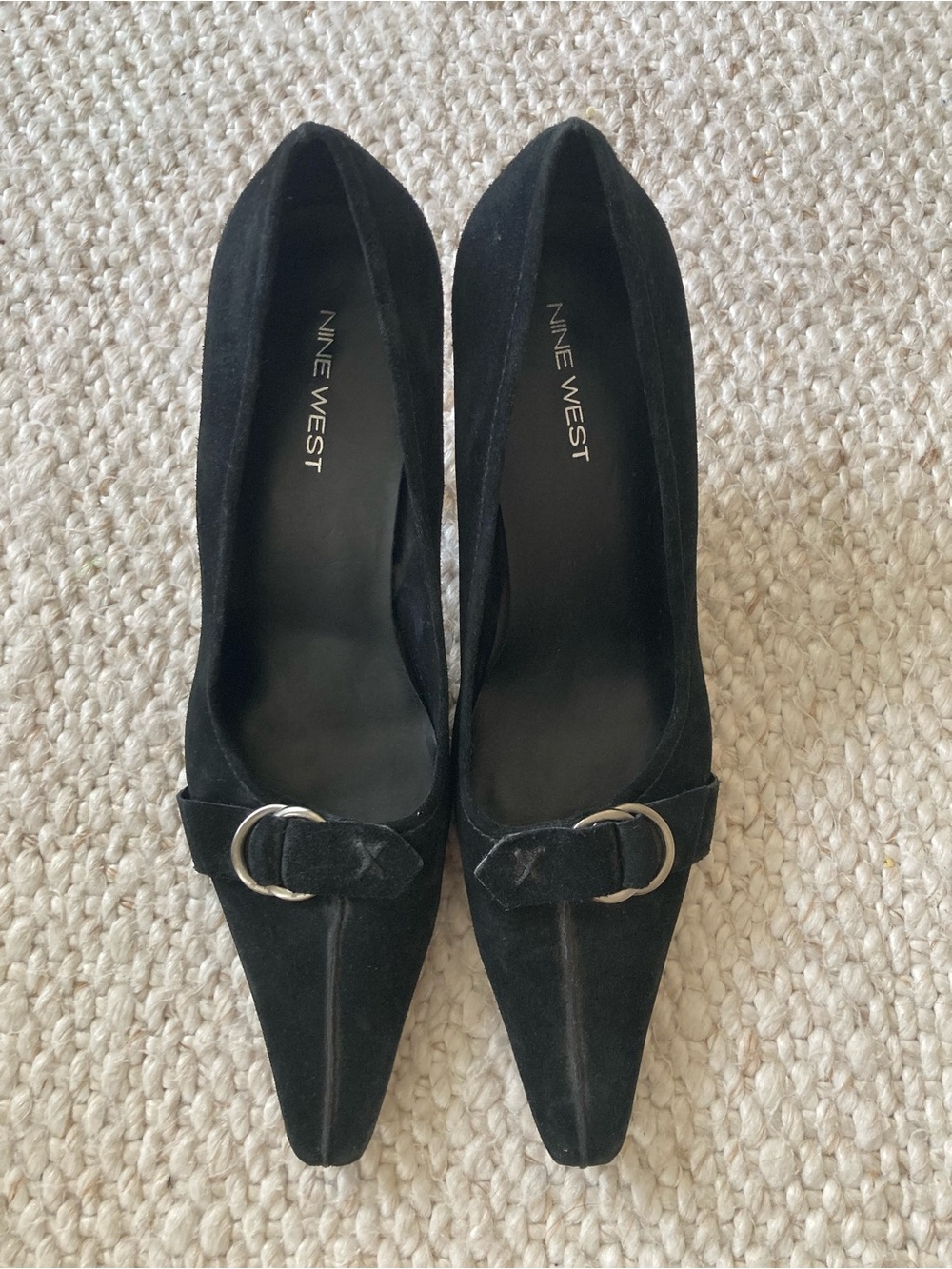 Vintage 90s Nine West Black Suede Pointed Toe Heels